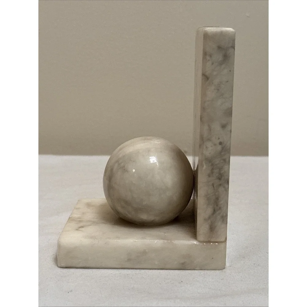 Vintage Marble Round Ball Bookend Handmade in Italy Mid Century Modern